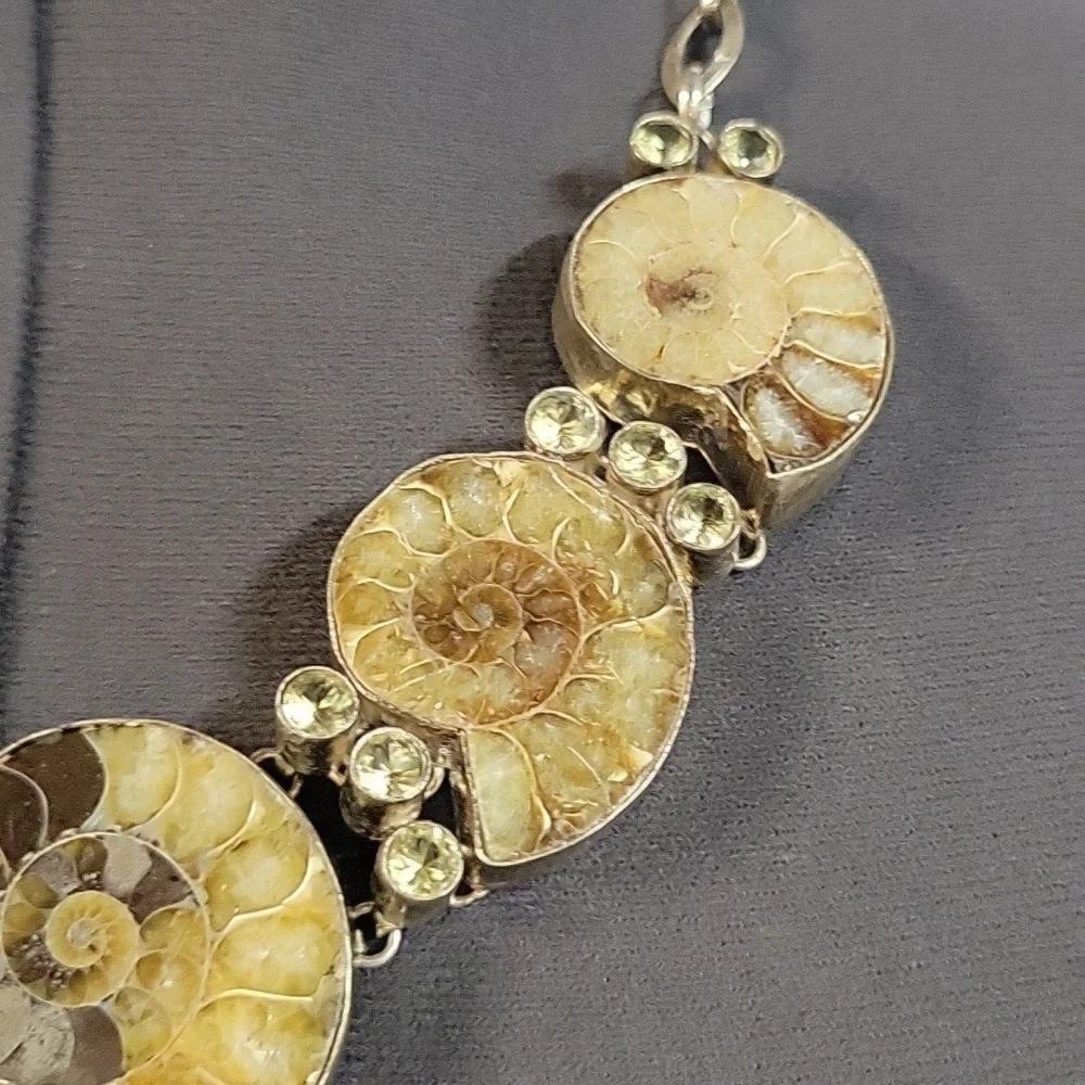 Chunky Boho Hippie Ammonite Fossil Shell Necklace with Citrine Accents - Picture 5 of 17